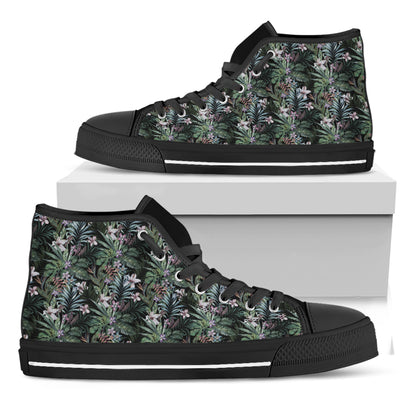 Vintage Tropical Floral Print Black High Top Shoes