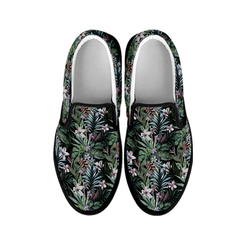 Vintage Tropical Floral Print Black Slip On Shoes