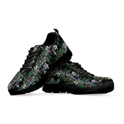 Vintage Tropical Floral Print Black Sneakers