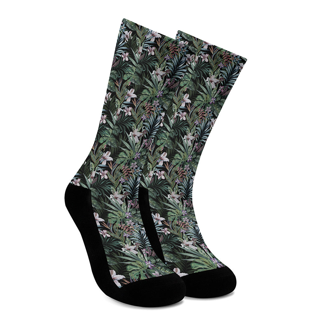 Vintage Tropical Floral Print Crew Socks
