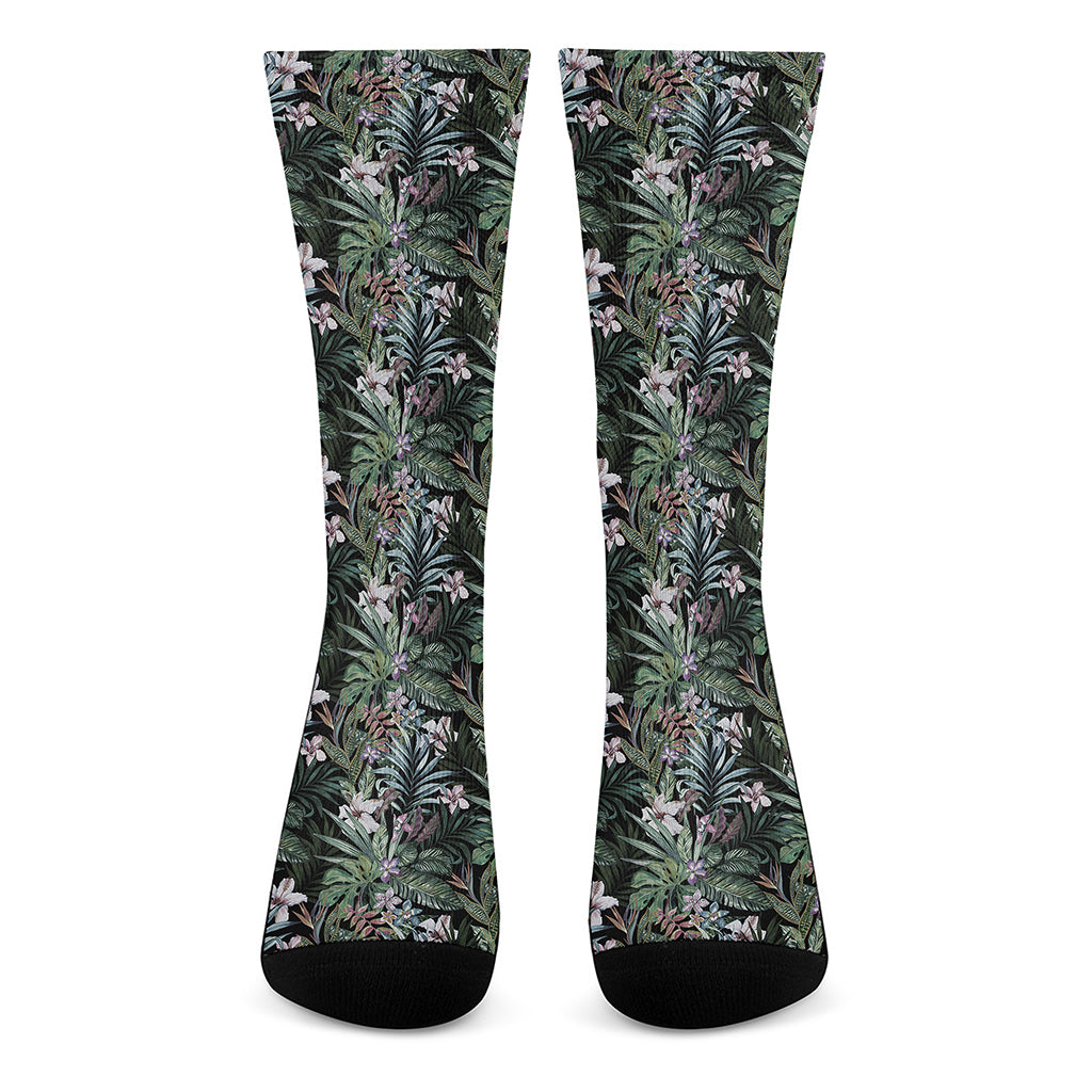 Vintage Tropical Floral Print Crew Socks