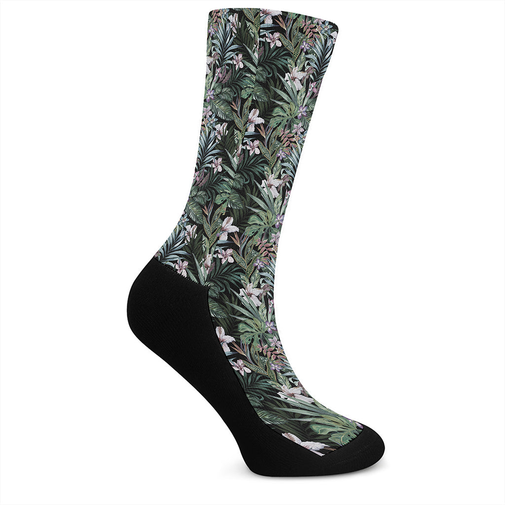 Vintage Tropical Floral Print Crew Socks
