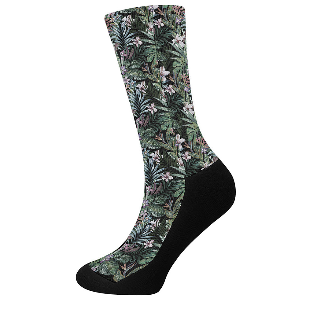 Vintage Tropical Floral Print Crew Socks