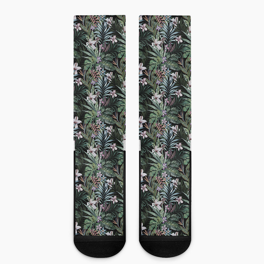 Vintage Tropical Floral Print Crew Socks