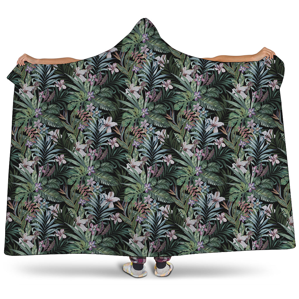 Vintage Tropical Floral Print Hooded Blanket