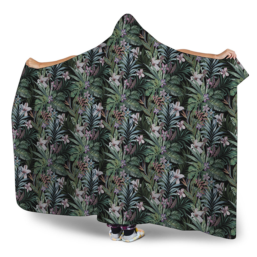 Vintage Tropical Floral Print Hooded Blanket