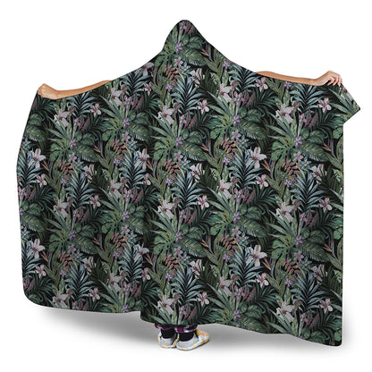 Vintage Tropical Floral Print Hooded Blanket