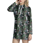Vintage Tropical Floral Print Hoodie Dress