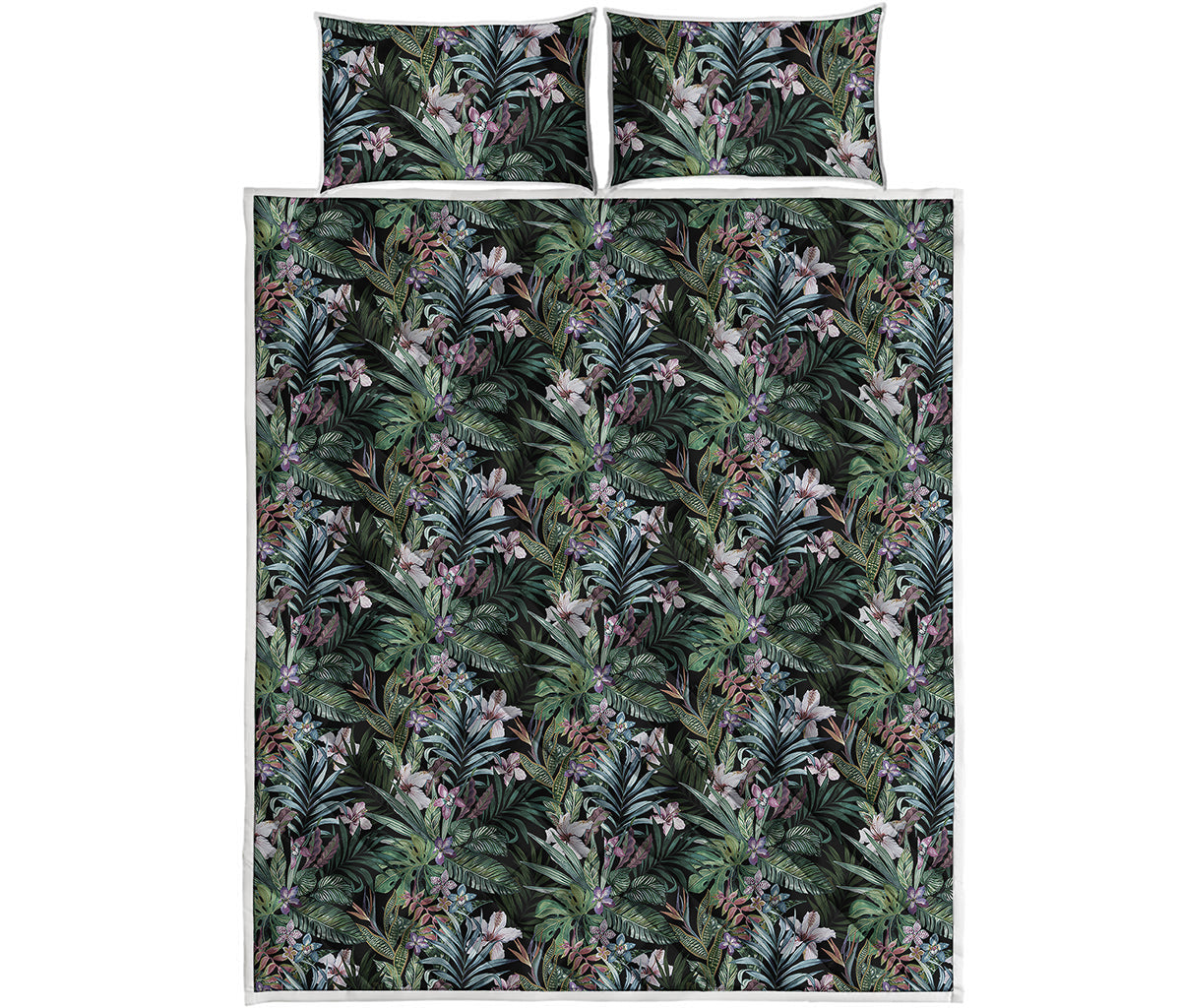 Vintage Tropical Floral Print Quilt Bed Set