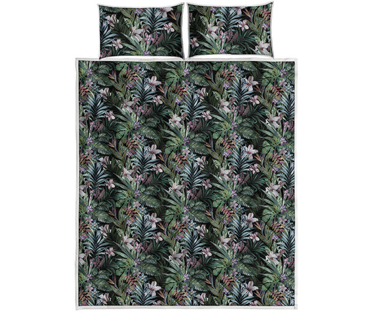 Vintage Tropical Floral Print Quilt Bed Set