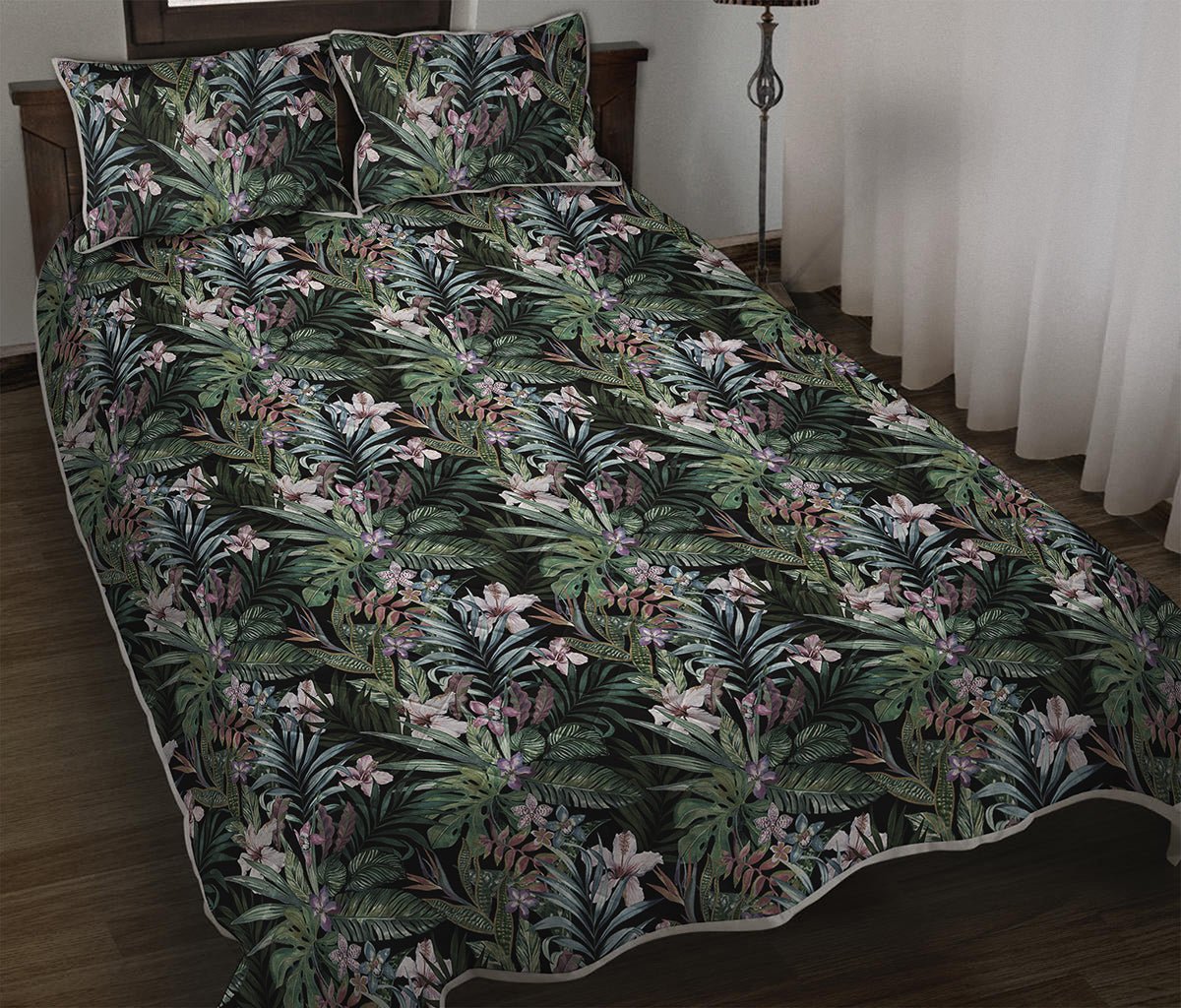 Vintage Tropical Floral Print Quilt Bed Set