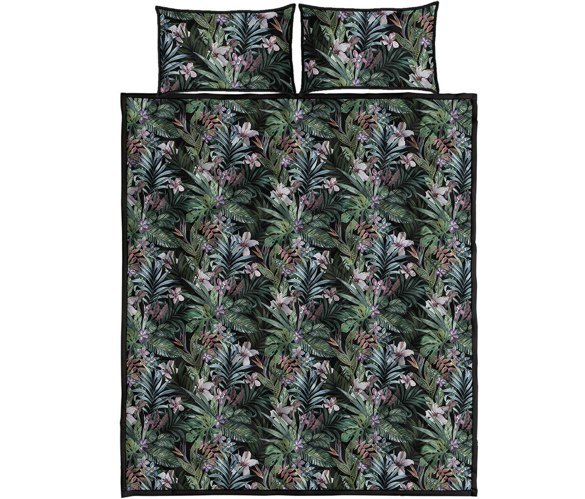 Vintage Tropical Floral Print Quilt Bed Set