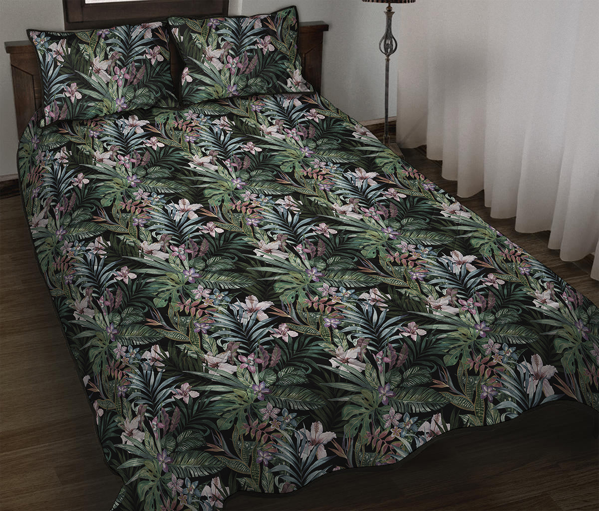 Vintage Tropical Floral Print Quilt Bed Set