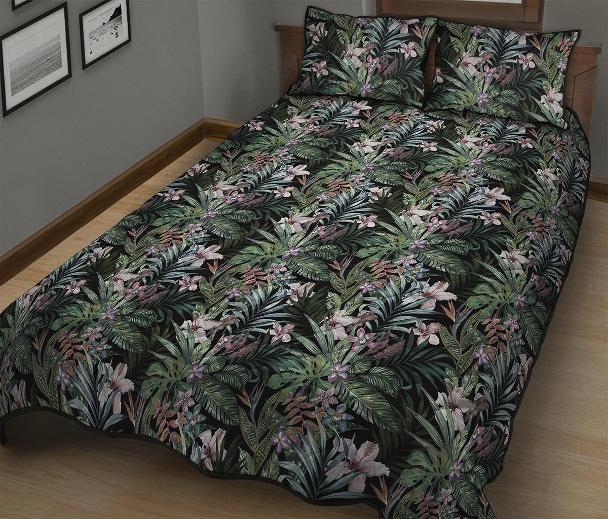Vintage Tropical Floral Print Quilt Bed Set