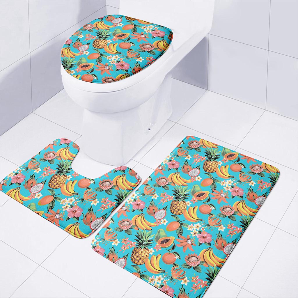 Vintage Tropical Fruits Pattern Print 3 Piece Bath Mat Set