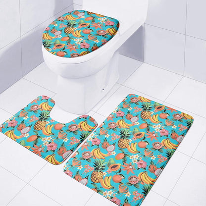 Vintage Tropical Fruits Pattern Print 3 Piece Bath Mat Set