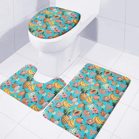 Vintage Tropical Fruits Pattern Print 3 Piece Bath Mat Set