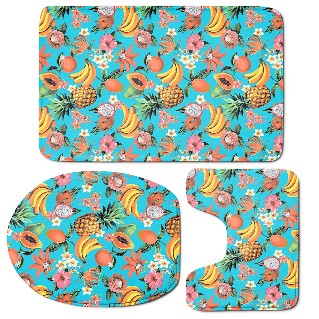 Vintage Tropical Fruits Pattern Print 3 Piece Bath Mat Set