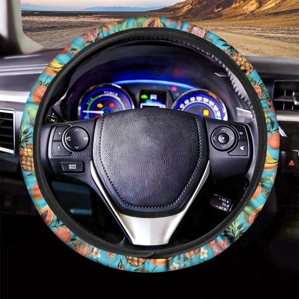 Vintage Tropical Fruits Pattern Print Car Steering Wheel Cover