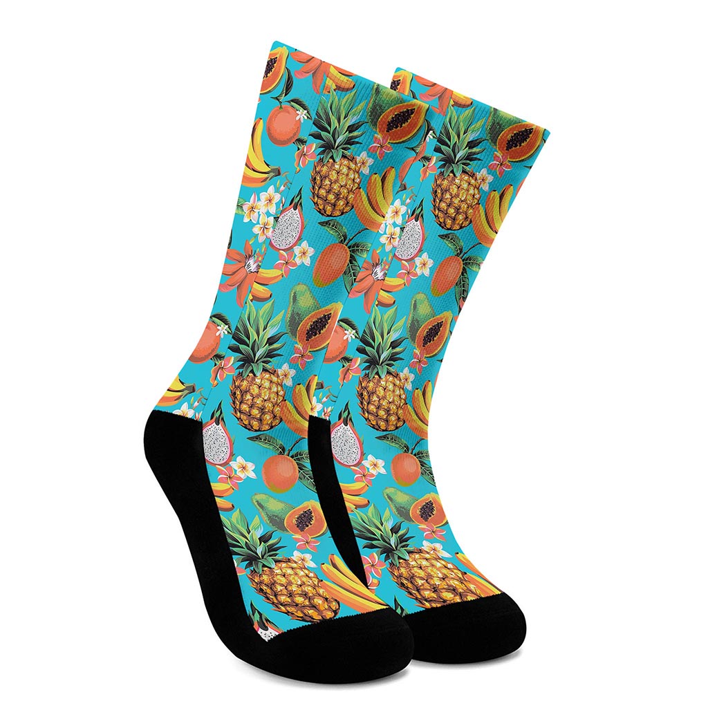Vintage Tropical Fruits Pattern Print Crew Socks