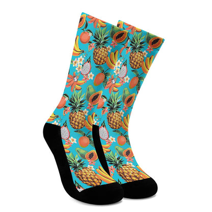 Vintage Tropical Fruits Pattern Print Crew Socks