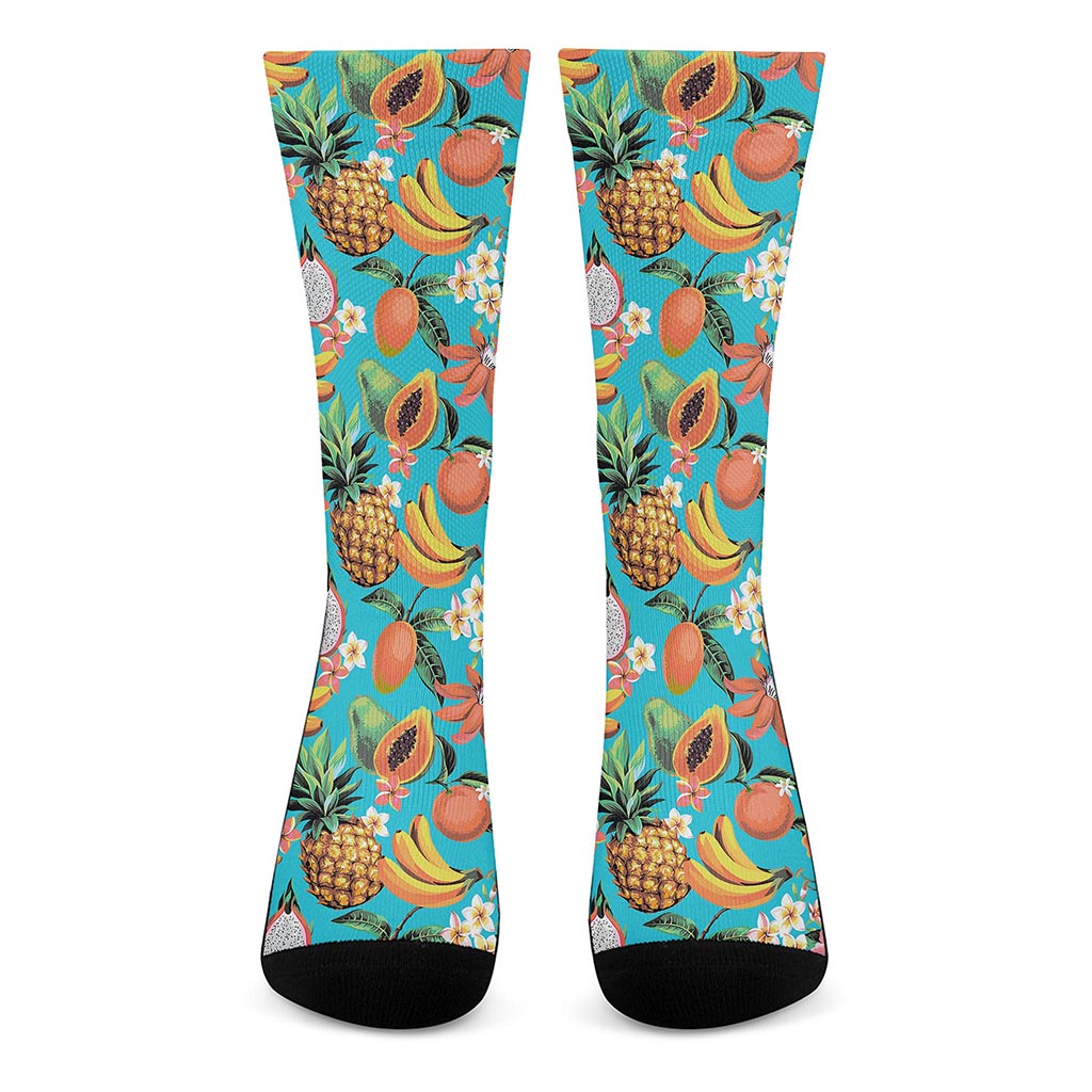 Vintage Tropical Fruits Pattern Print Crew Socks