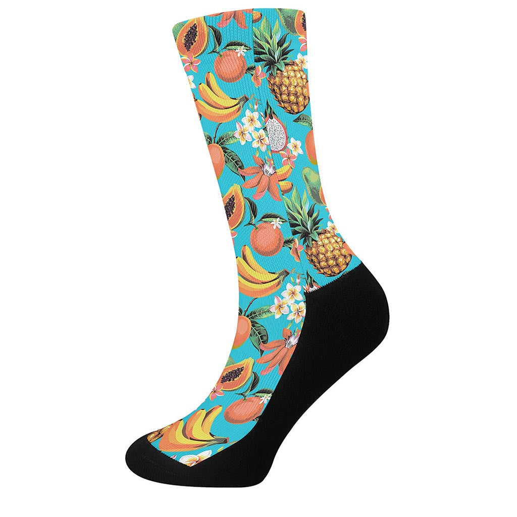 Vintage Tropical Fruits Pattern Print Crew Socks