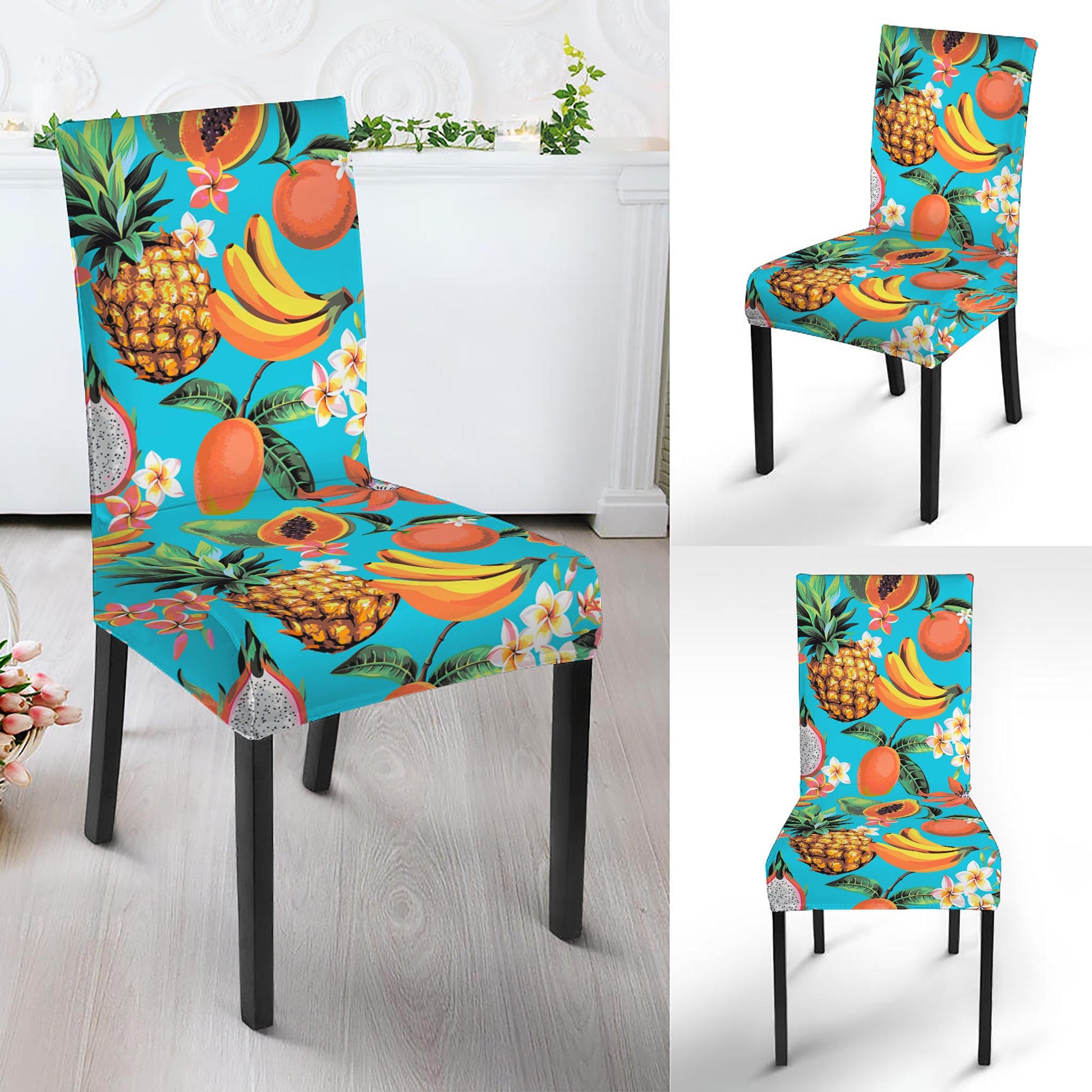 Vintage Tropical Fruits Pattern Print Dining Chair Slipcover