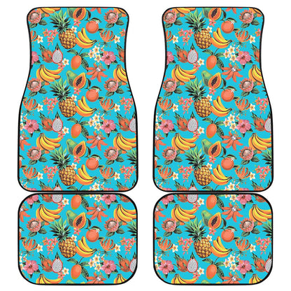 Vintage Tropical Fruits Pattern Print Front and Back Car Floor Mats