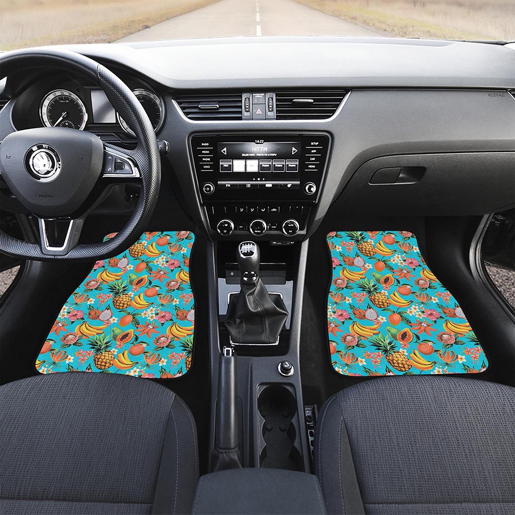 Vintage Tropical Fruits Pattern Print Front and Back Car Floor Mats