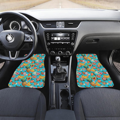Vintage Tropical Fruits Pattern Print Front and Back Car Floor Mats