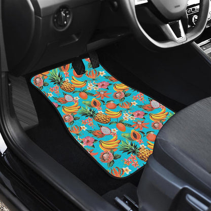 Vintage Tropical Fruits Pattern Print Front and Back Car Floor Mats