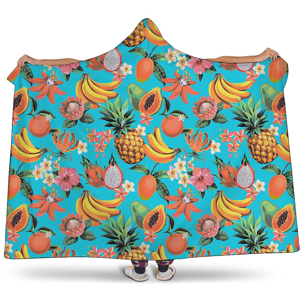 Vintage Tropical Fruits Pattern Print Hooded Blanket