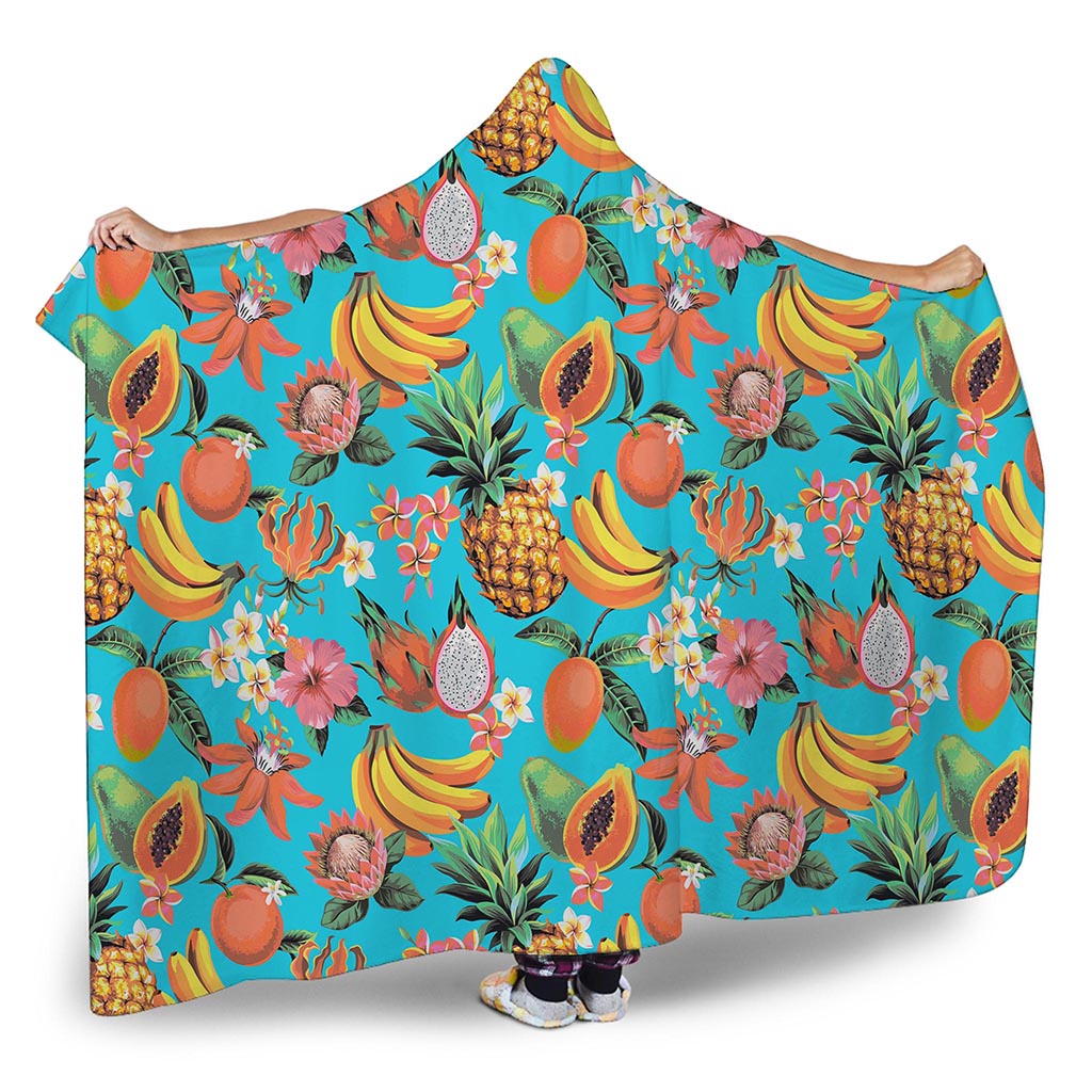 Vintage Tropical Fruits Pattern Print Hooded Blanket