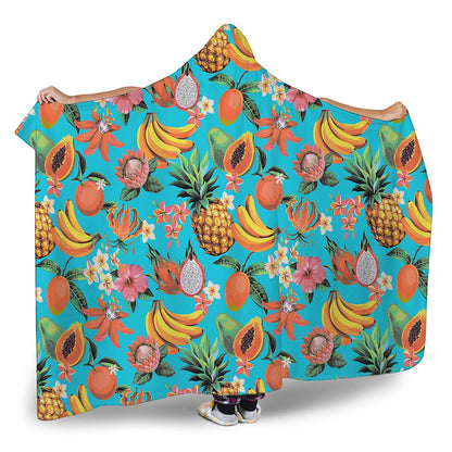 Vintage Tropical Fruits Pattern Print Hooded Blanket