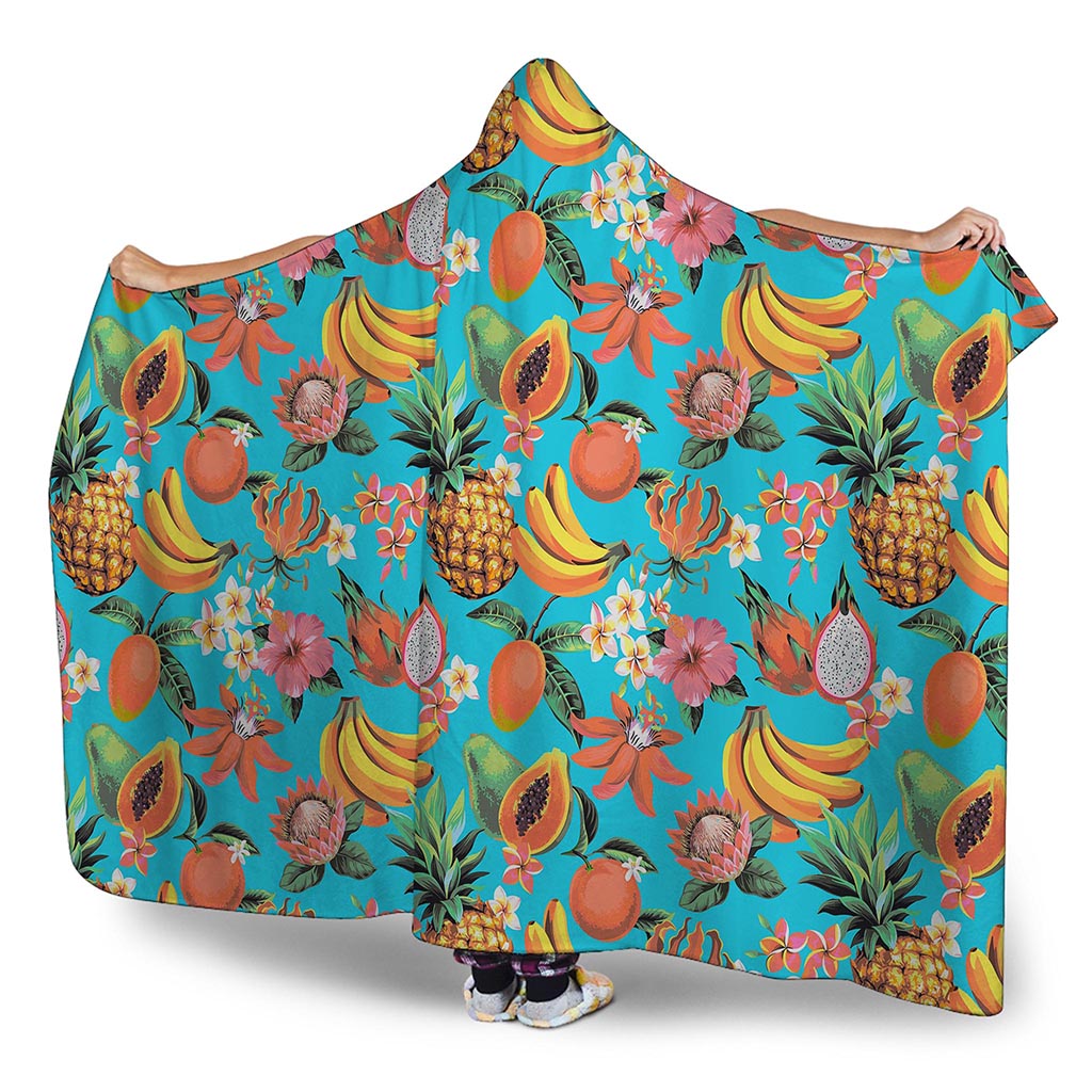 Vintage Tropical Fruits Pattern Print Hooded Blanket