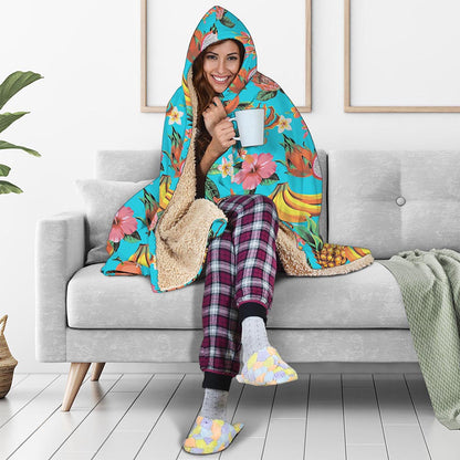 Vintage Tropical Fruits Pattern Print Hooded Blanket