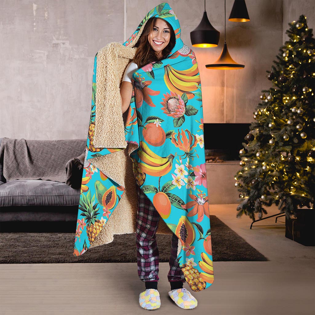 Vintage Tropical Fruits Pattern Print Hooded Blanket