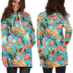 Vintage Tropical Fruits Pattern Print Hoodie Dress GearFrost