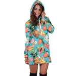 Vintage Tropical Fruits Pattern Print Hoodie Dress GearFrost