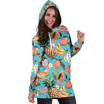 Vintage Tropical Fruits Pattern Print Hoodie Dress GearFrost