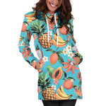 Vintage Tropical Fruits Pattern Print Hoodie Dress GearFrost