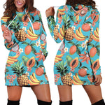 Vintage Tropical Fruits Pattern Print Hoodie Dress GearFrost