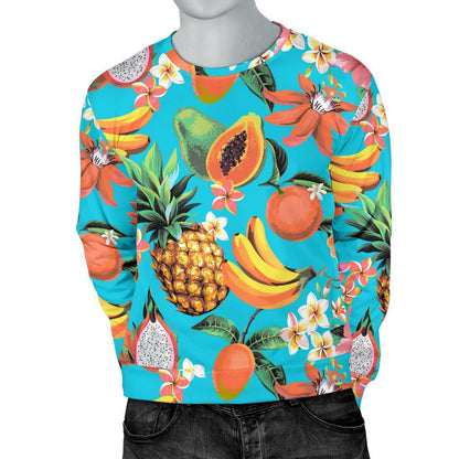 Vintage Tropical Fruits Pattern Print Men's Crewneck Sweatshirt GearFrost