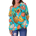 Vintage Tropical Fruits Pattern Print Off Shoulder Sweatshirt GearFrost