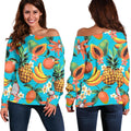 Vintage Tropical Fruits Pattern Print Off The Shoulder Sweatshirt