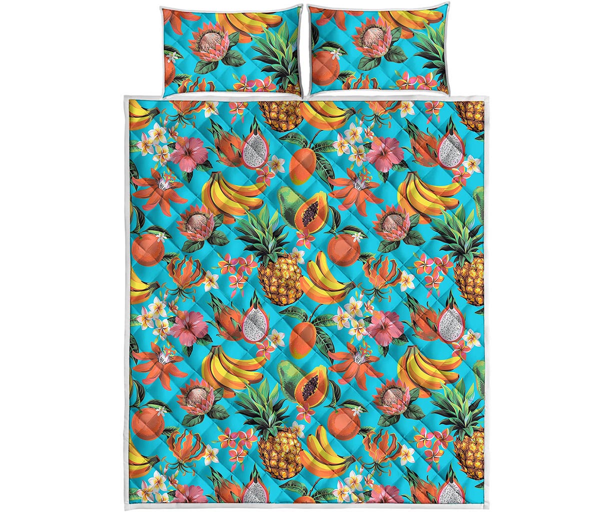 Vintage Tropical Fruits Pattern Print Quilt Bed Set