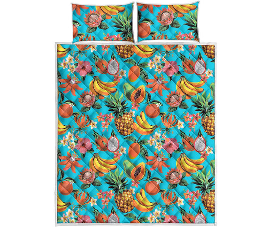 Vintage Tropical Fruits Pattern Print Quilt Bed Set