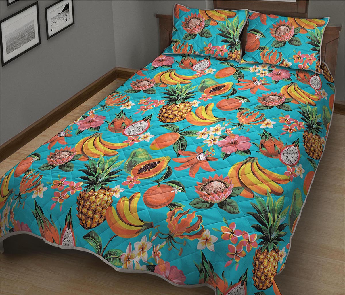 Vintage Tropical Fruits Pattern Print Quilt Bed Set