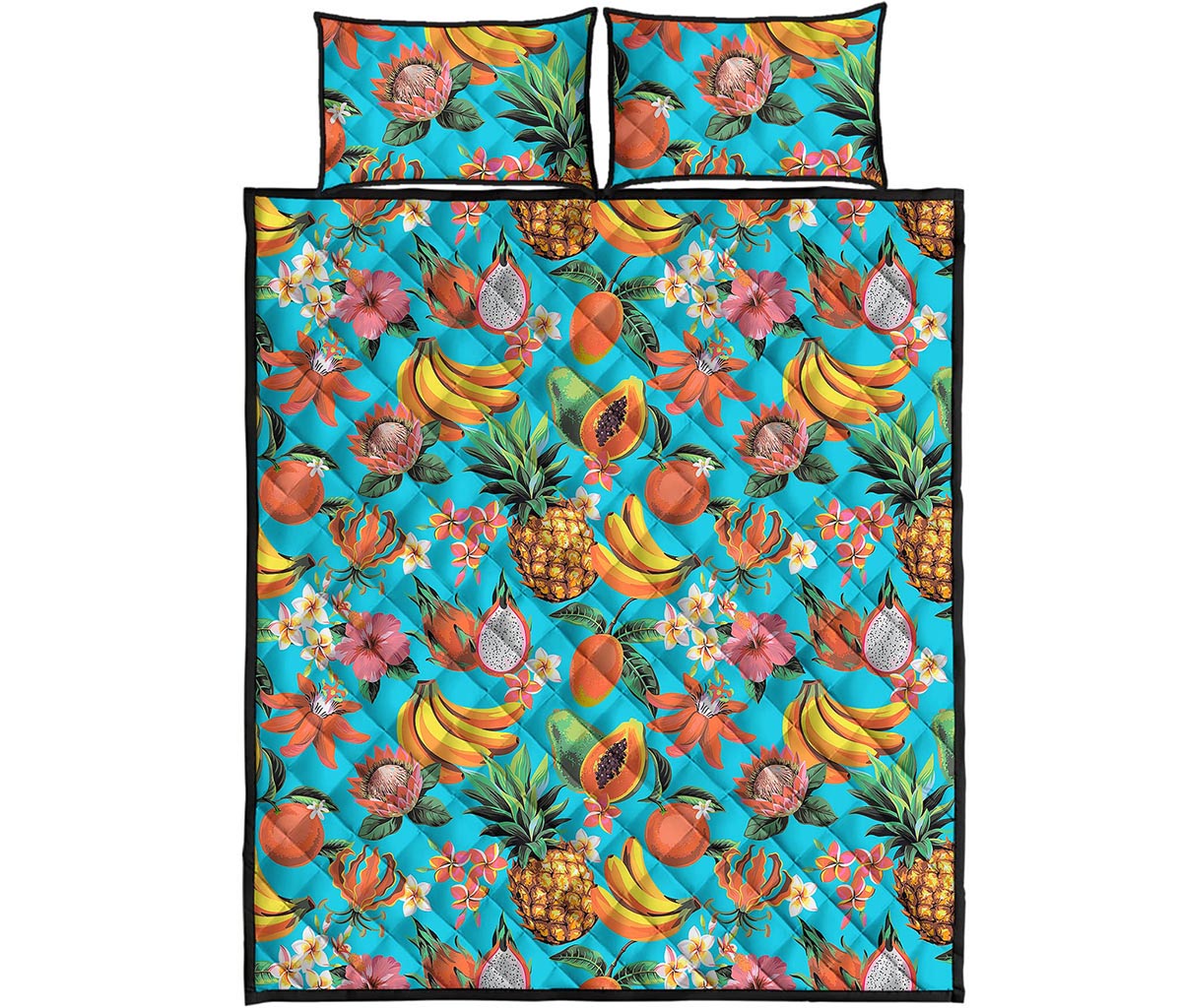 Vintage Tropical Fruits Pattern Print Quilt Bed Set